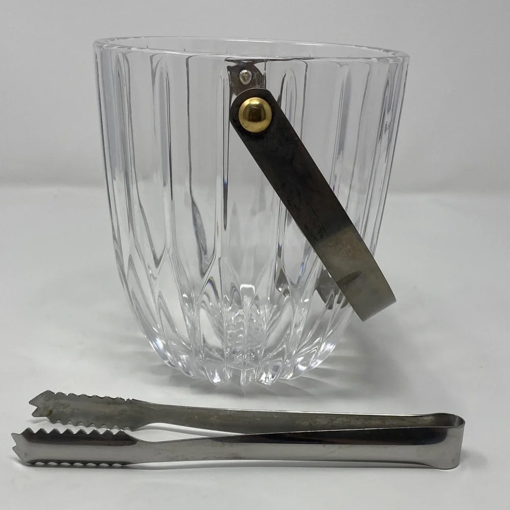 Small Clear Glass Ice Bucket with Silver Tongs